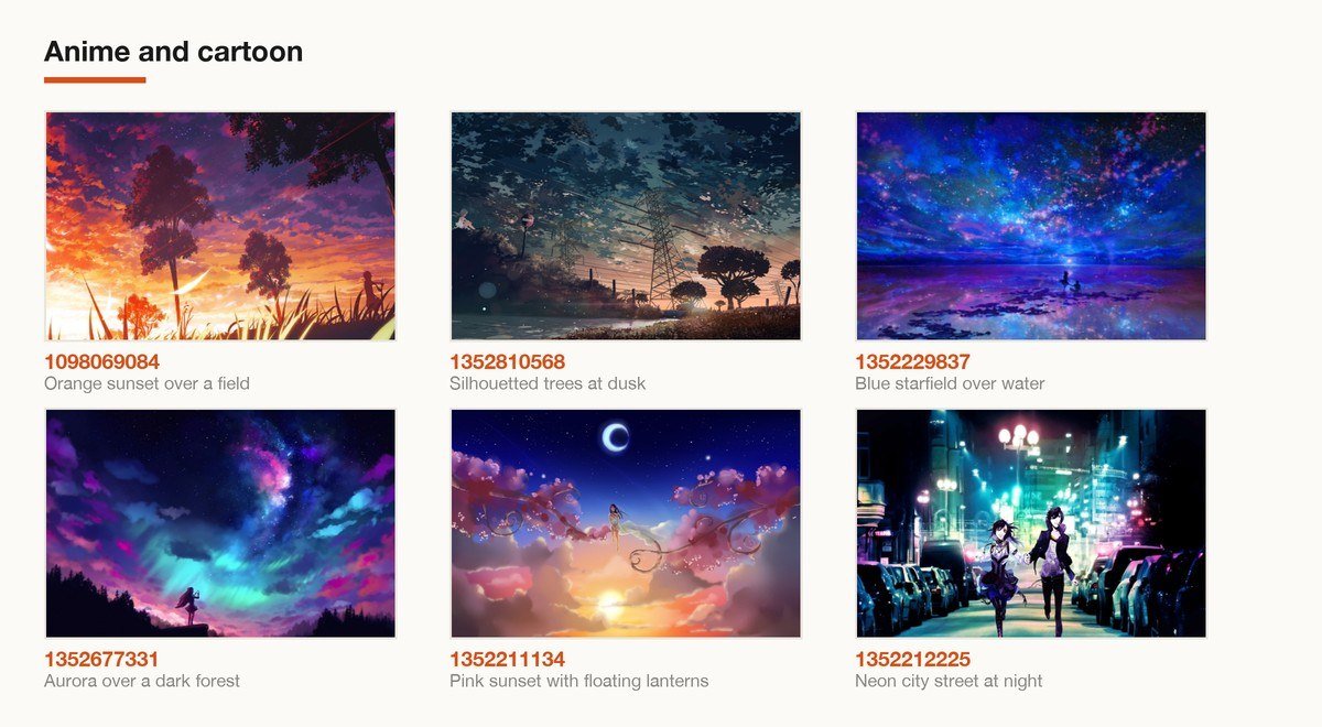 Six Roblox decals in the anime and cartoon category shown with their image IDs