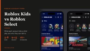 A Roblox Kids account beside a Roblox Select account, showing the friends and games each tier sees