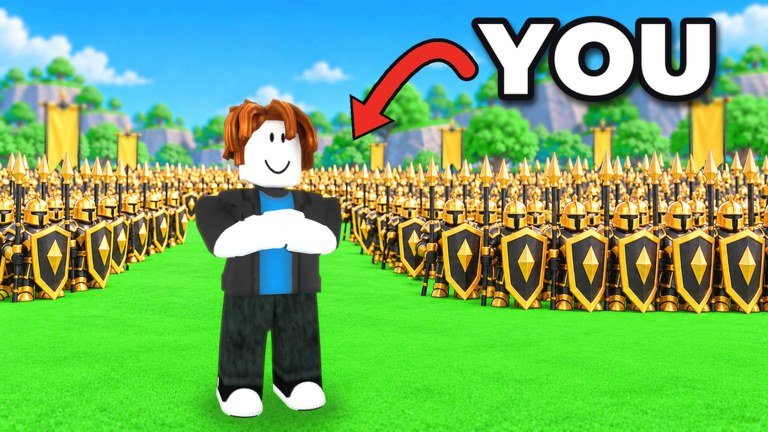 Roll A Stickman player facing a massed army of identical armoured knights