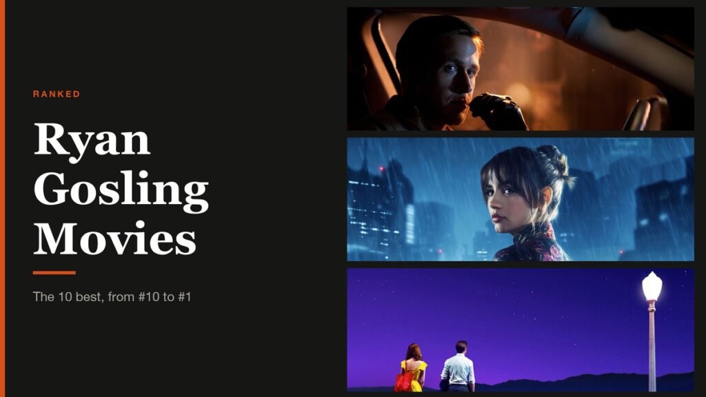 Ryan Gosling Movies headline beside stills from Ryan Gosling films