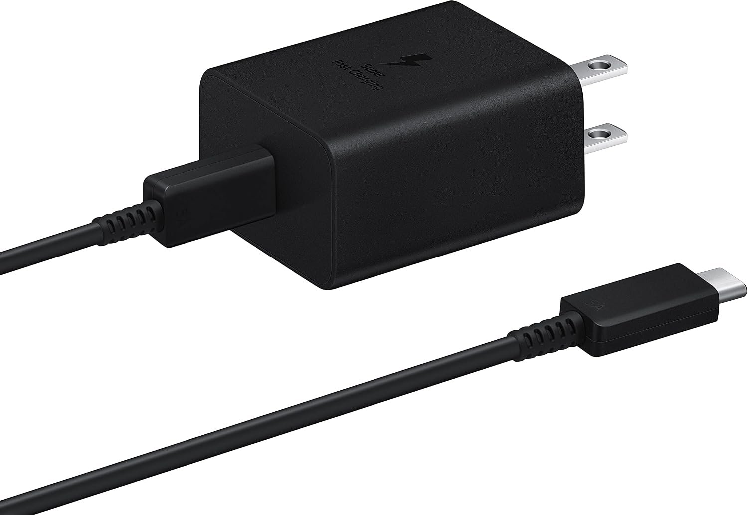 Samsung 45W power adapter with USB-C to USB-C cable in black