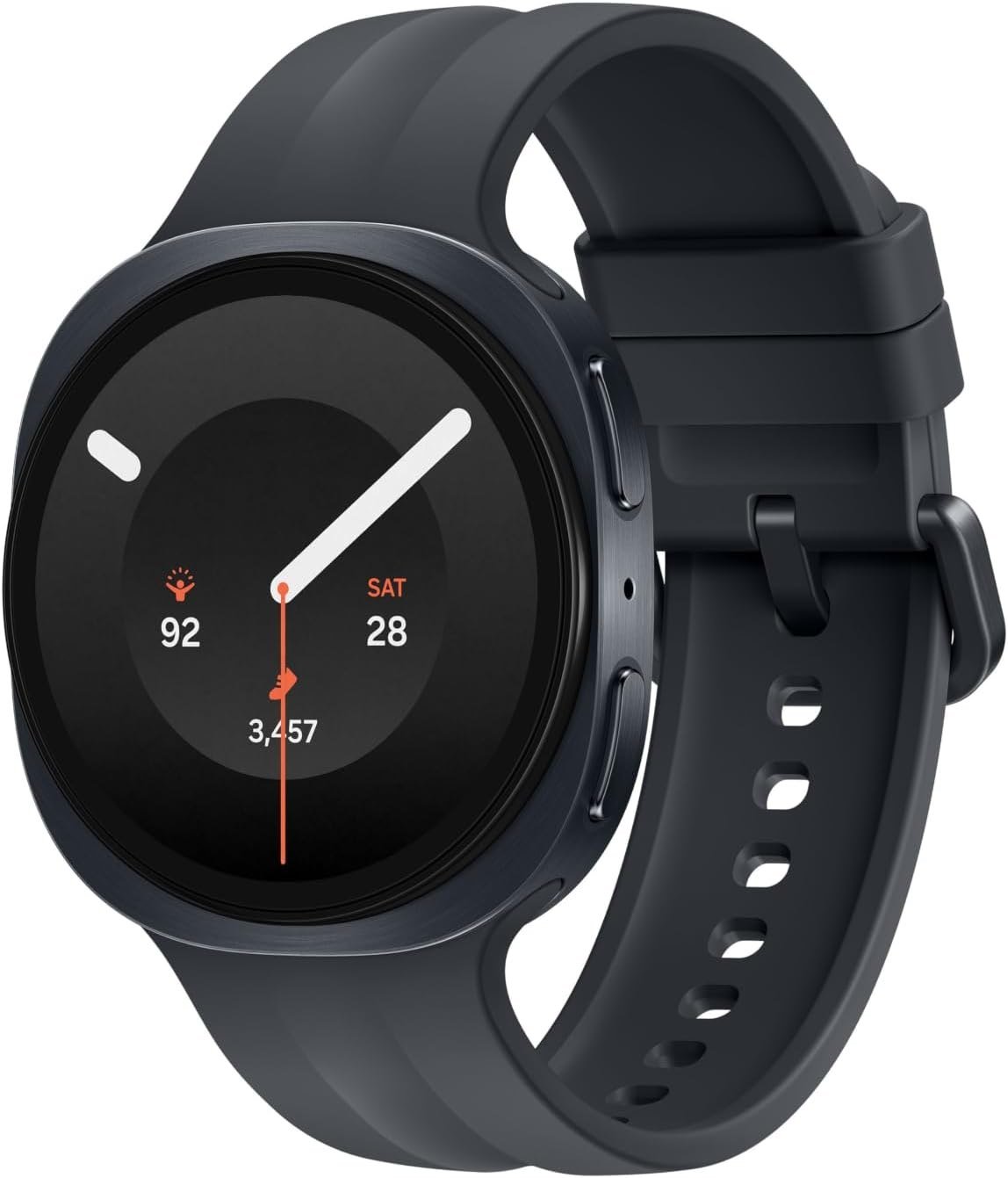 Samsung Galaxy Watch9 in graphite with a dark sport band