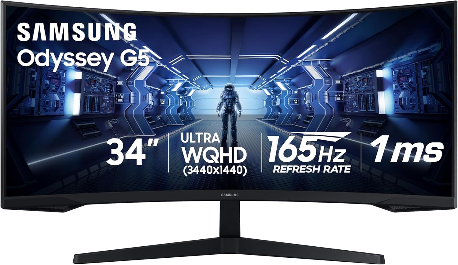 Samsung 34-inch Odyssey G5 ultrawide curved gaming monitor in 21:9 aspect ratio