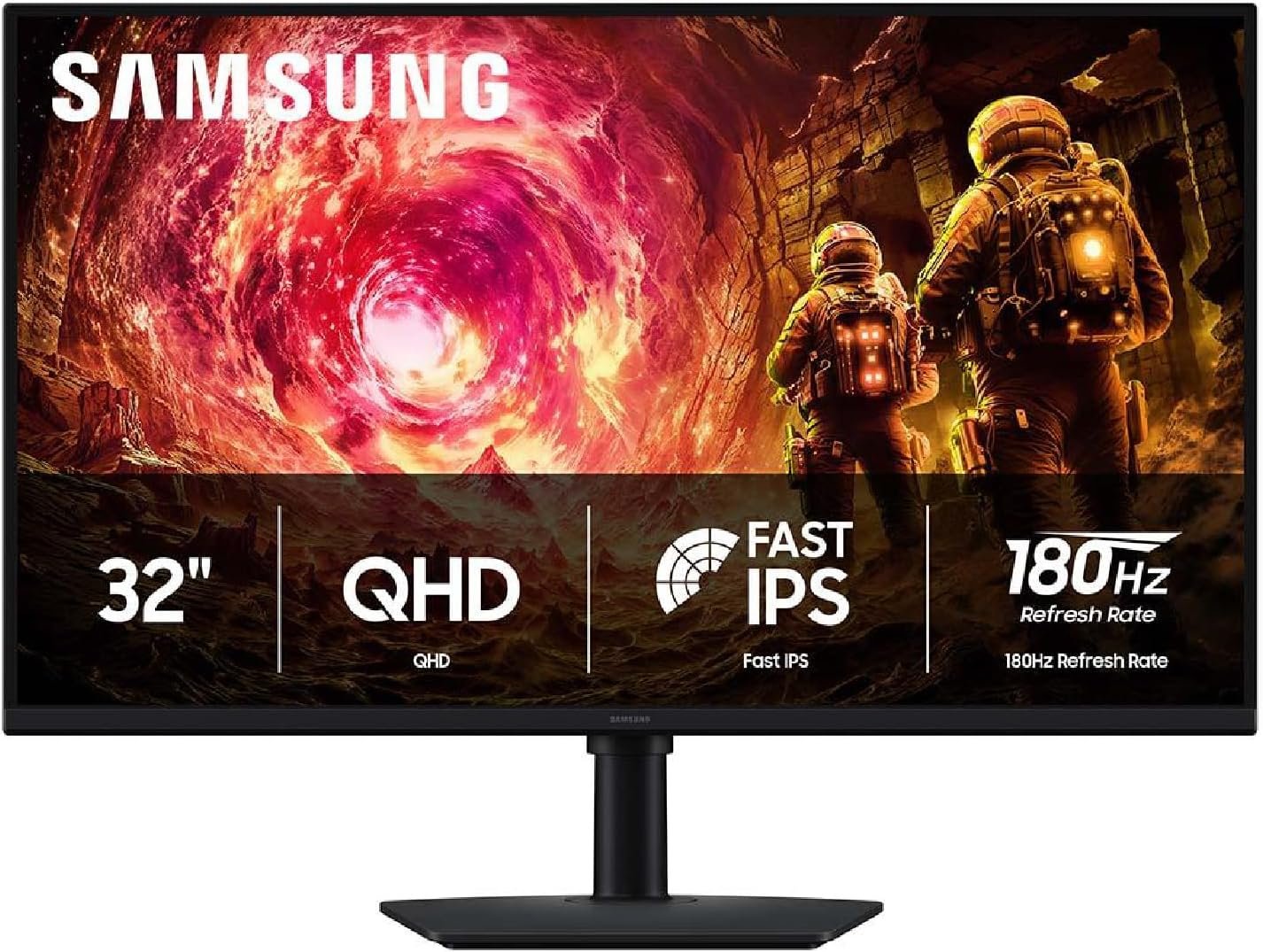 Samsung 32-inch Odyssey G5 G50F QHD gaming monitor on a dark desk