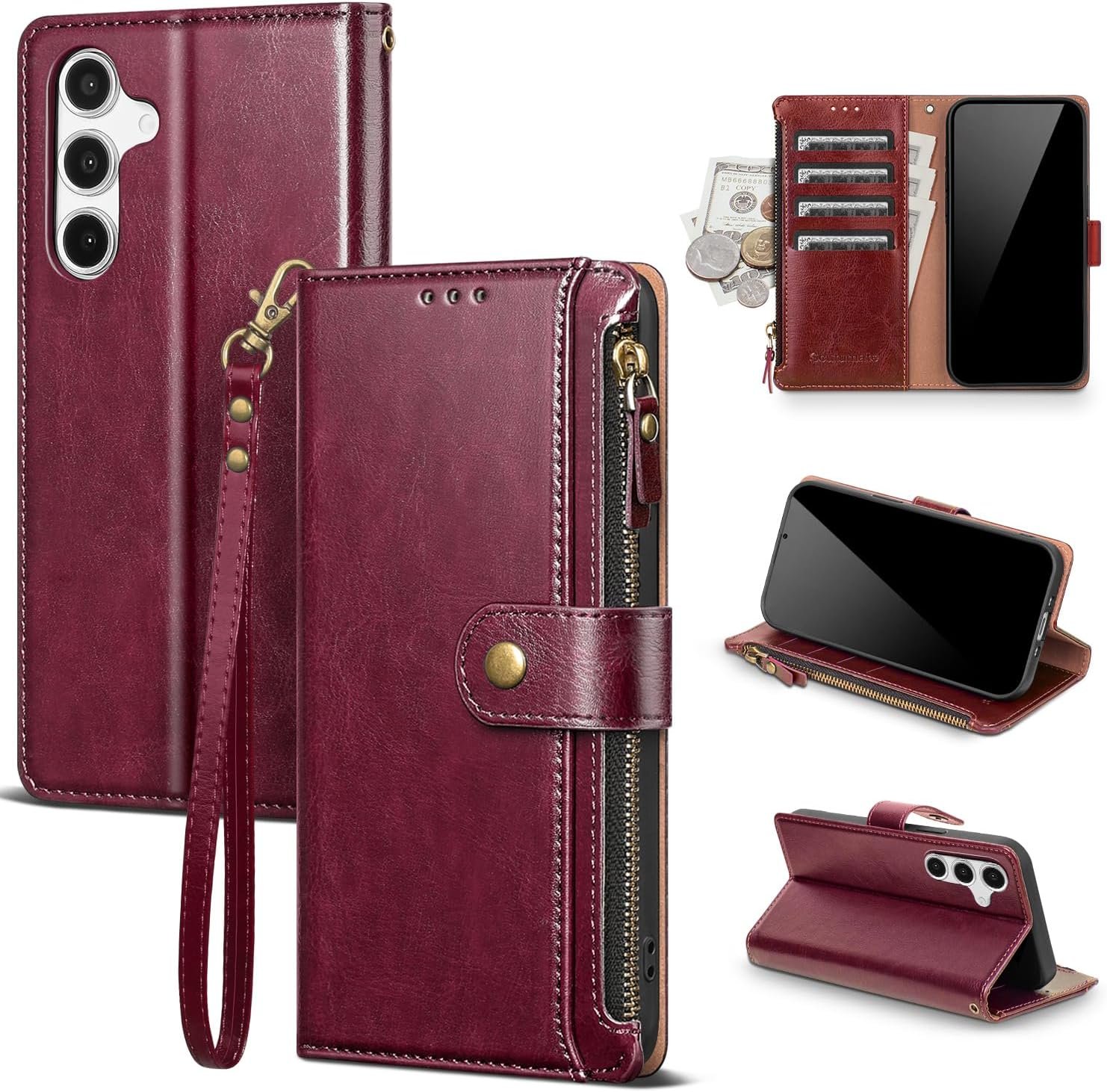 Scutumate PU leather wallet case with zipper pocket and card holder for the Galaxy S25 FE 5G