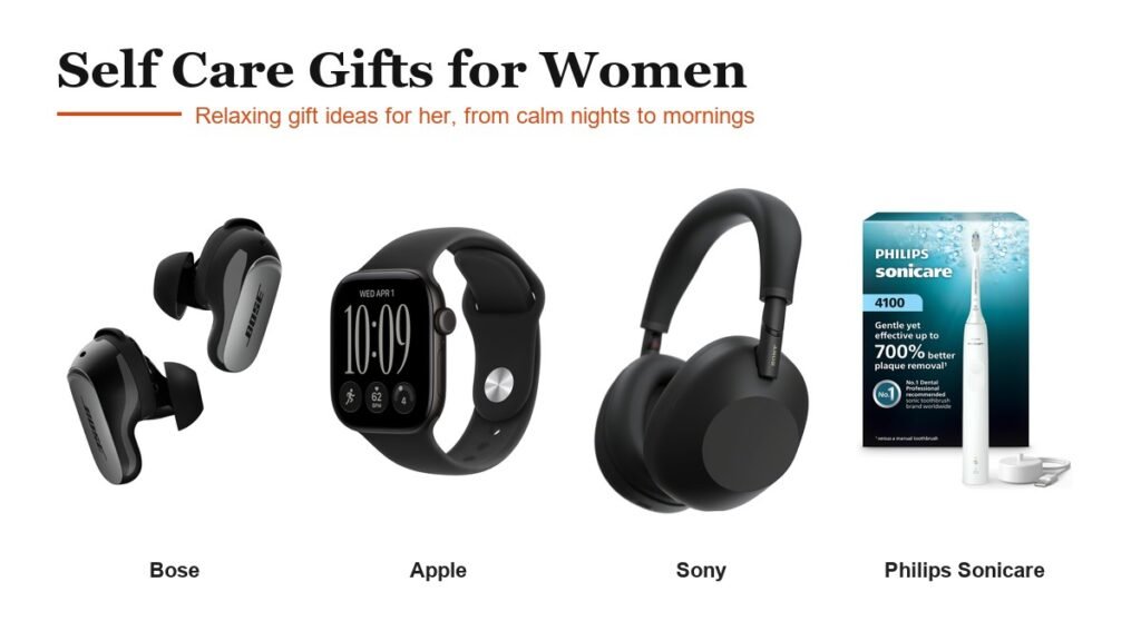 Self Care Gifts for Women: Bose QuietComfort Ultra Earbuds (2nd Gen), Apple Watch Series 12, Sony WH-1000XM6, Philips Sonicare 4100