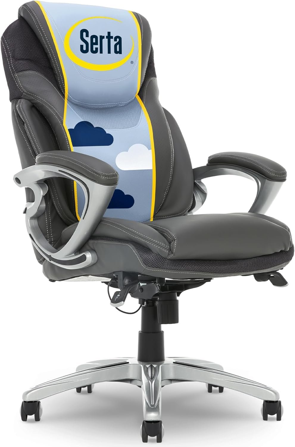 Serta ergonomic executive office chair in grey bonded leather with lumbar support