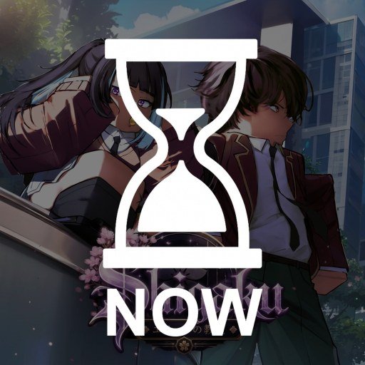 Shigaku game icon showing an hourglass over two students