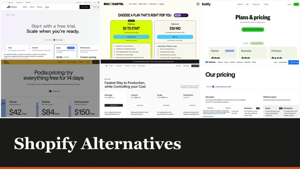 Shopify charges up to 2% extra when you use an outside payment provider. Ten Shopify alternatives compared on monthly fe