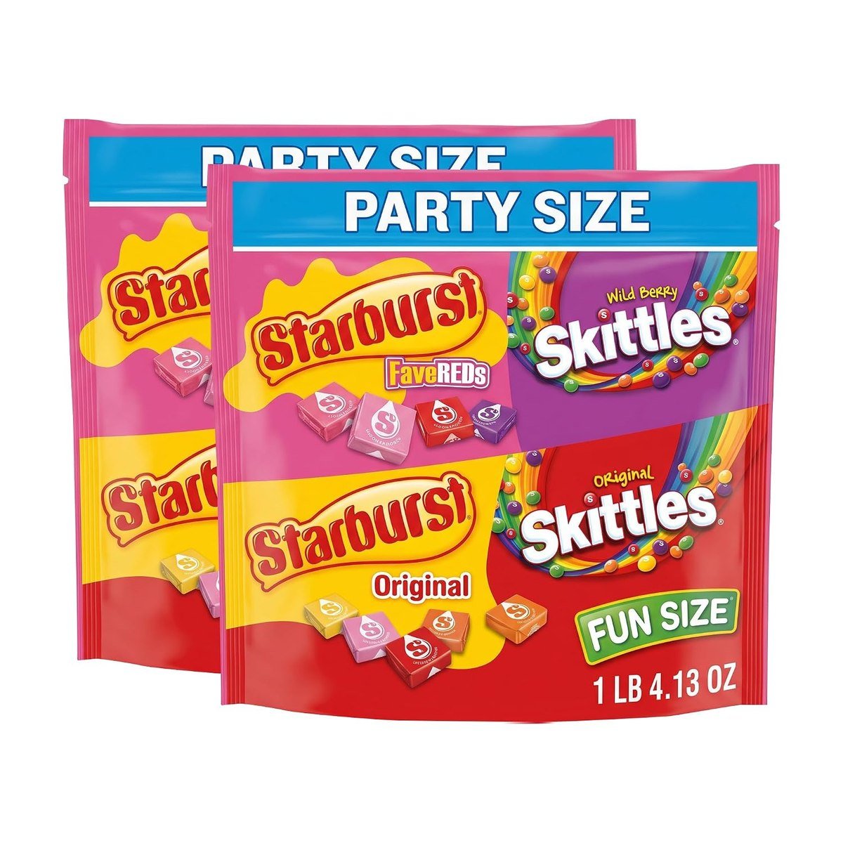 Party Size bags of Fun Size Skittles and Starburst Halloween candy