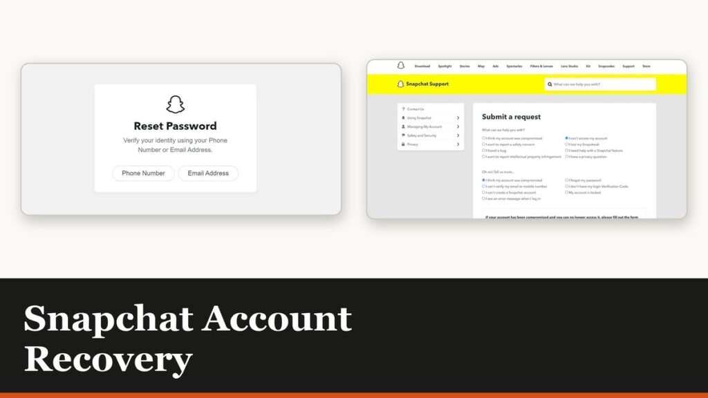The Snapchat accounts portal reset password screen