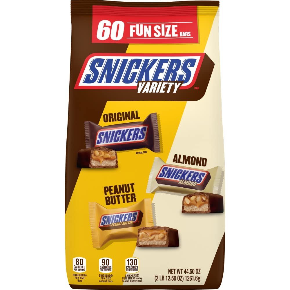 Snickers Fun Size variety bag with Original, Almond and Peanut Butter bars