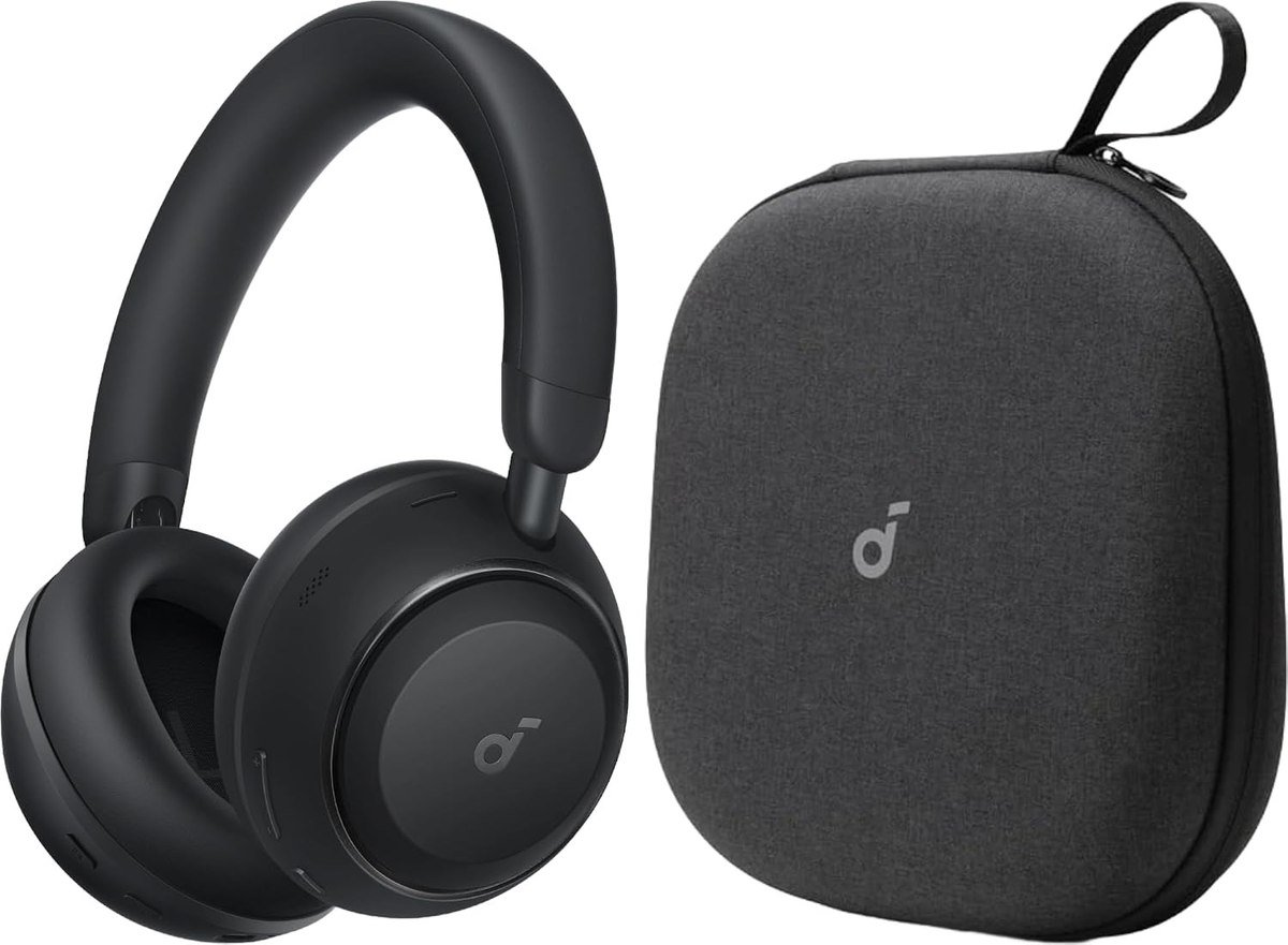Soundcore Space 2 noise cancelling headphones in black with travel case