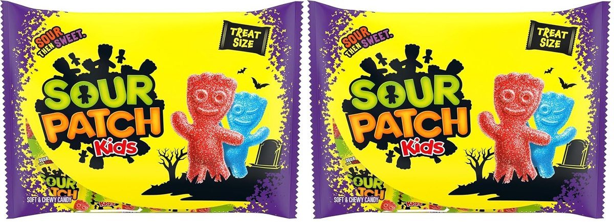 Two packs of Sour Patch Kids Halloween treat-size bags