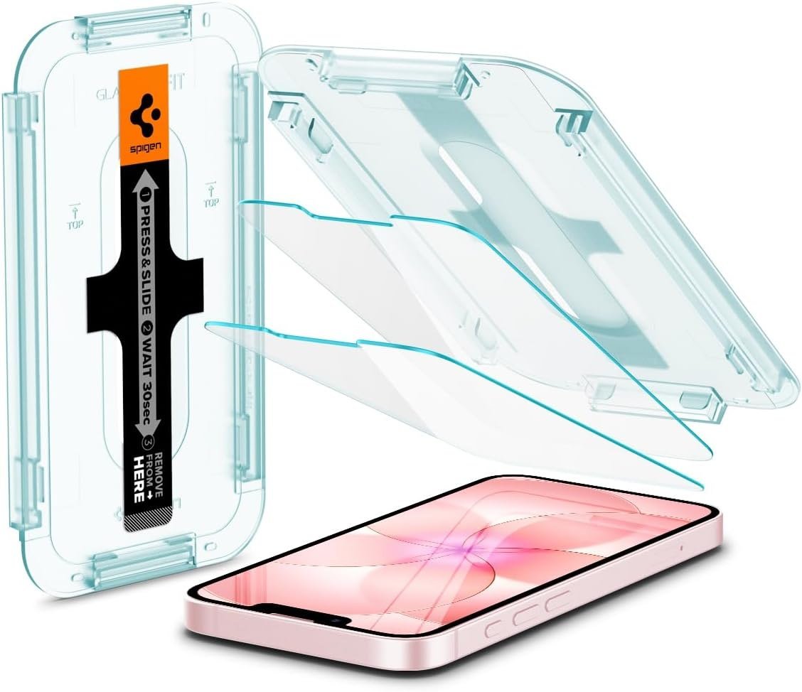 Spigen GlasTR EZ Fit screen protector and alignment tray for iPhone 17e