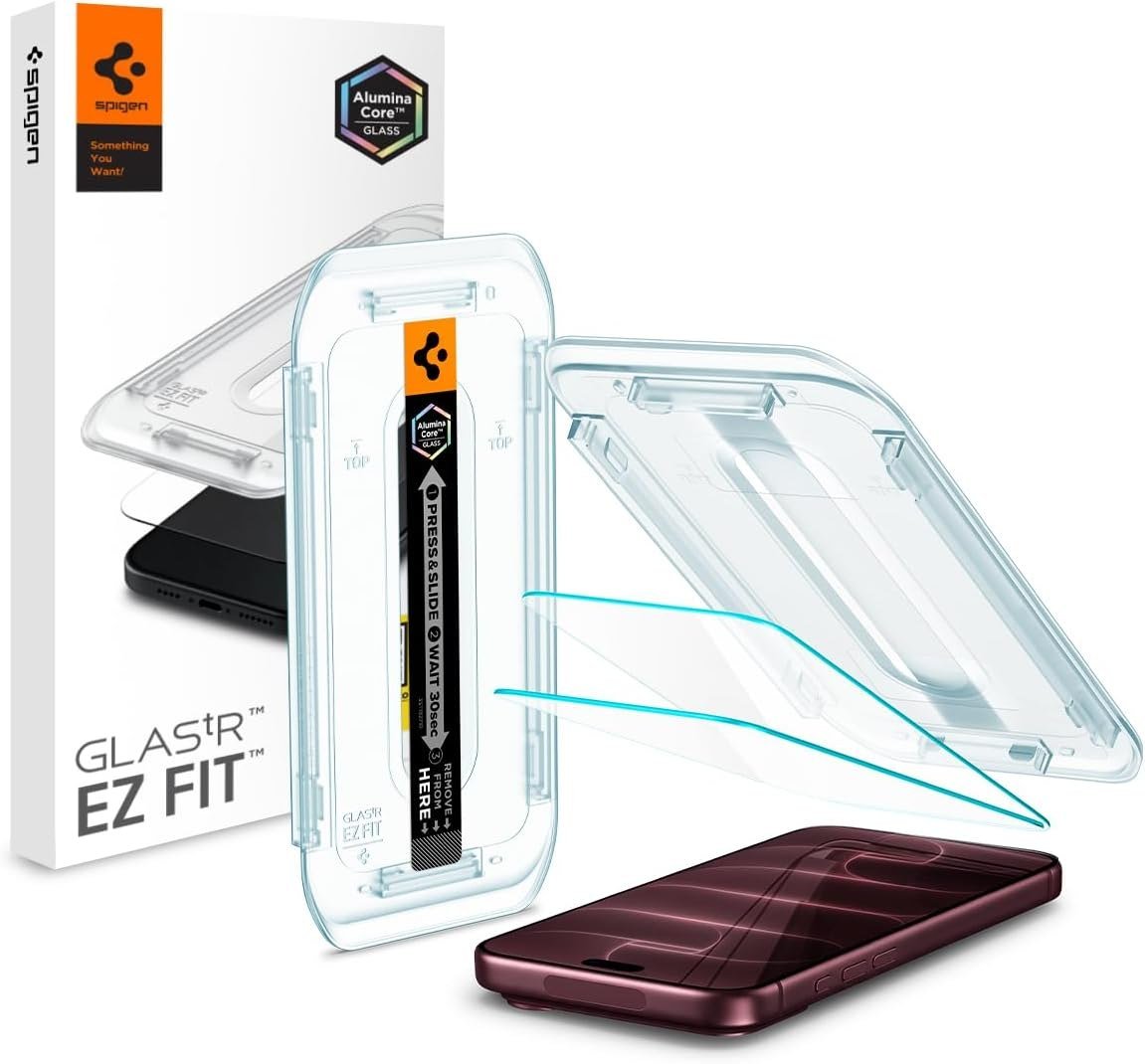 Spigen GlasTR EZ Fit tempered glass with its auto-alignment tray