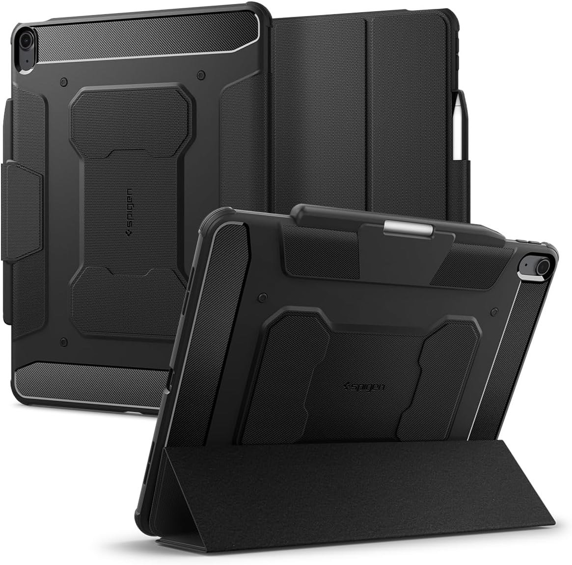 Spigen case for the 13-inch iPad Air in matte black with a kickstand and Apple Pencil slot