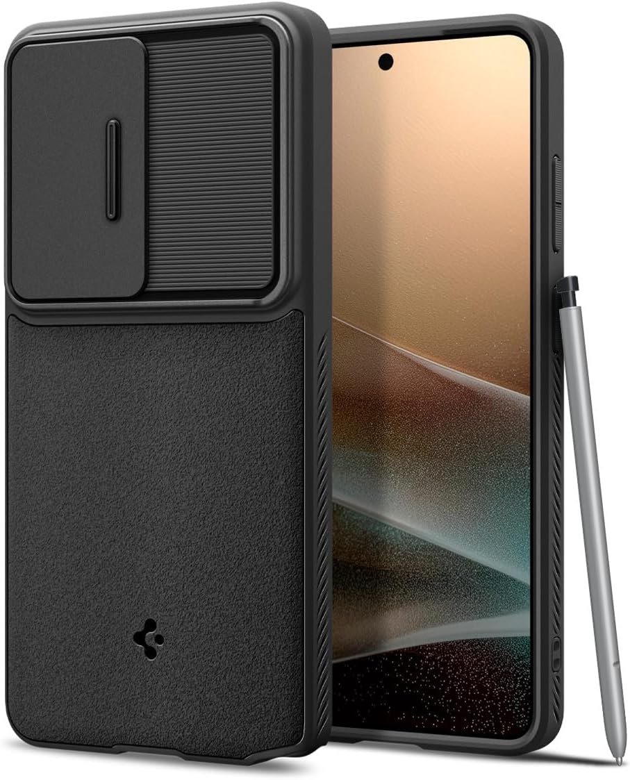 Spigen Optik Armor case for Galaxy S26 Ultra in black, camera cover closed