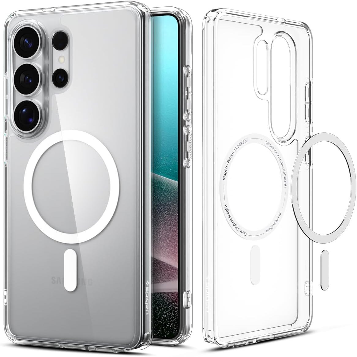 Spigen Ultra Hybrid MagFit clear case for Galaxy S26 Ultra, white magnet ring