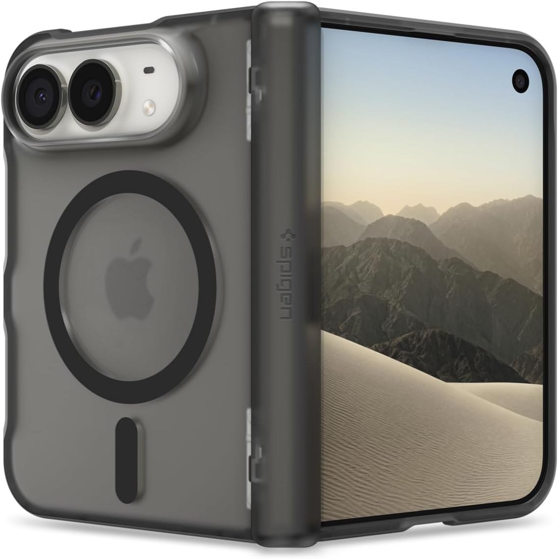 Spigen Ultra Hybrid Pro MagFit iPhone Duo case in frosted black with magnet ring