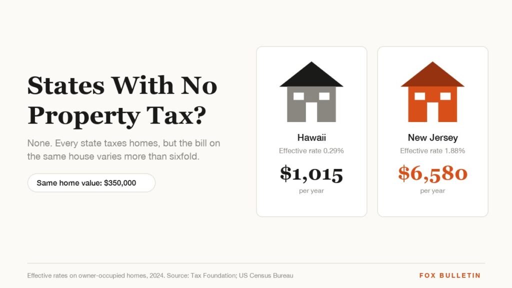 Two houses compared: the yearly property tax on a 350,000 dollar home in Hawaii versus New Jersey