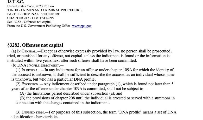 Text of 18 U.S.C. 3282 setting a five-year federal limit for non-capital offenses