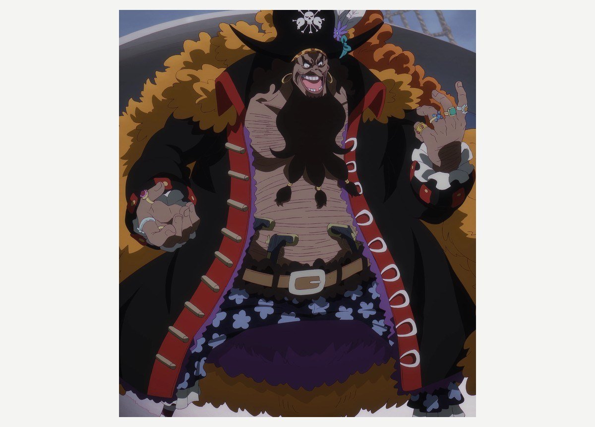 Marshall D. Teach, Blackbeard, in his fur-trimmed coat in the One Piece anime