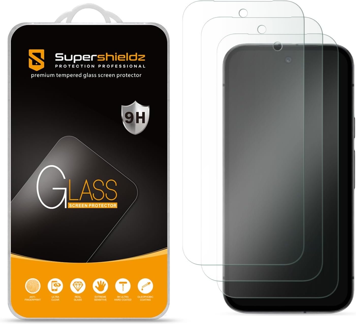 Supershieldz three-pack of tempered glass screen protectors for Google Pixel 10a