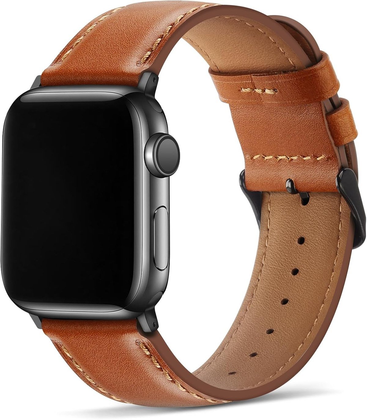 Tasikar genuine leather Apple Watch band in brown with a black stainless clasp