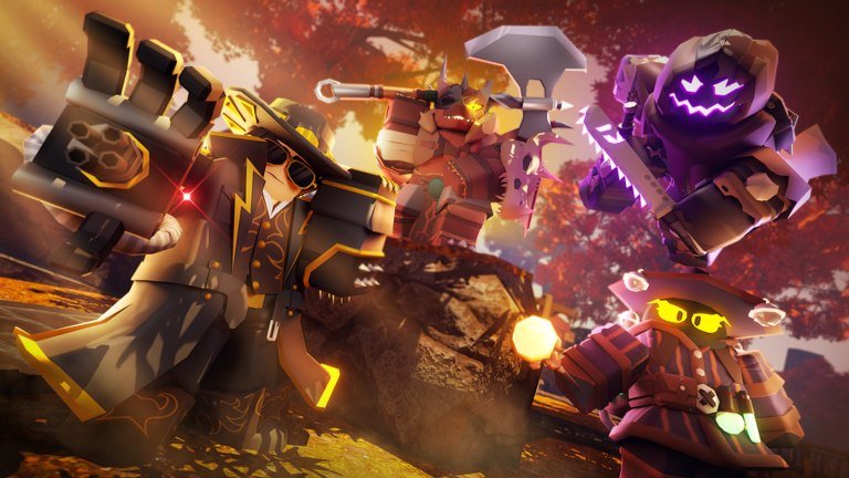 Tower Defense Simulator artwork of a squad of armed towers charging across a fiery battlefield