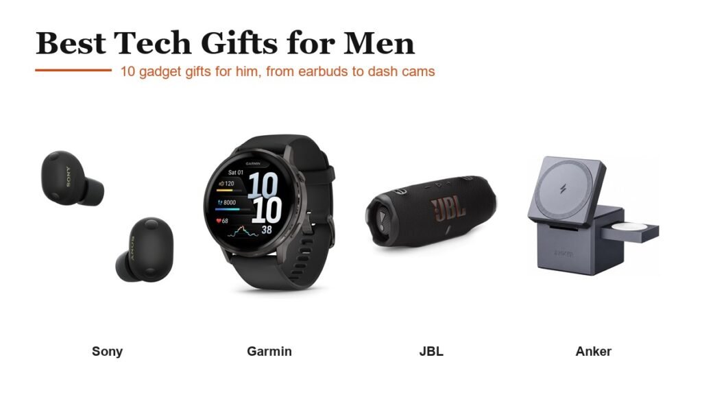 Best Tech Gifts for Men: Sony WF-1000XM6, Garmin Venu 4, JBL Charge 6, Anker MagGo 3-in-1 Station