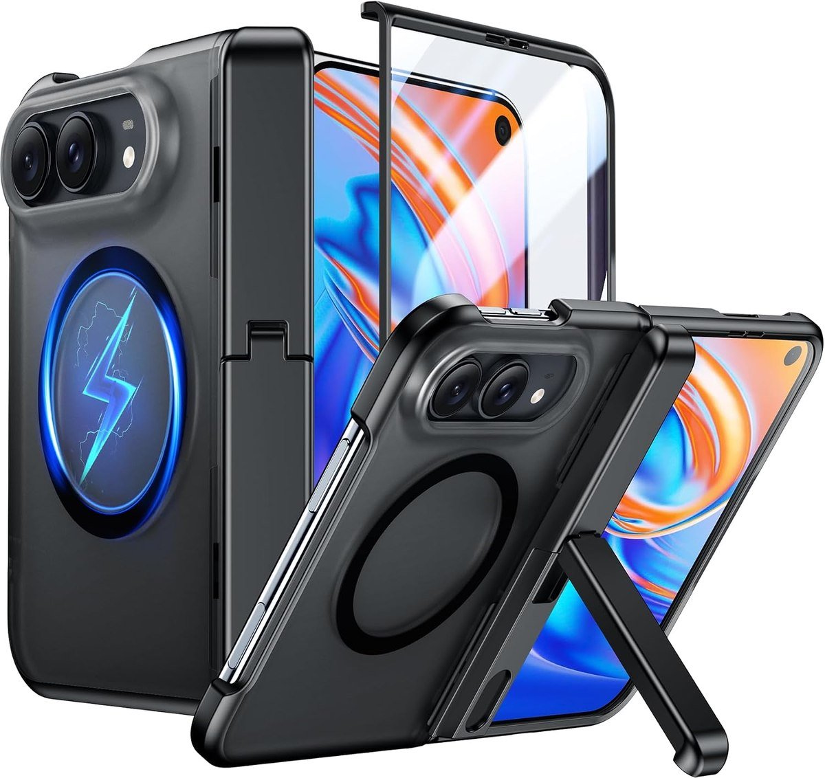 Temdan magnetic iPhone Duo case in black with hidden stand open