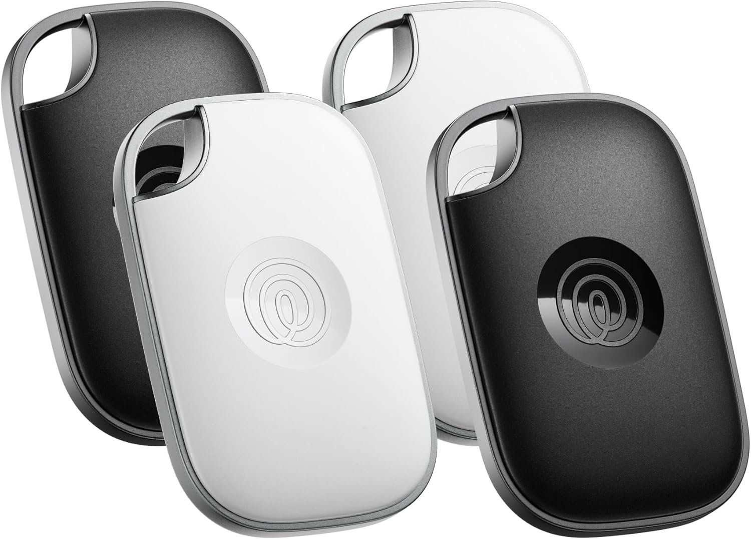 Life360 Tile Pro bluetooth tracker in black and white with a built-in keyring hole