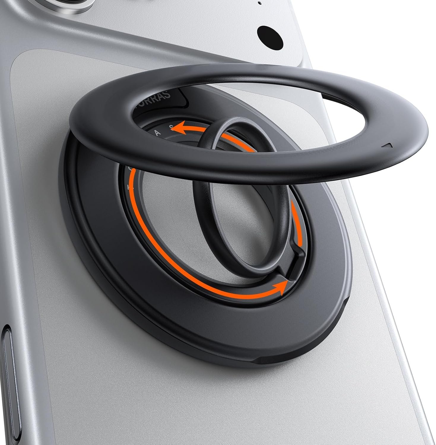TORRAS 360 magnetic grip ring and kickstand attached to the back of a phone