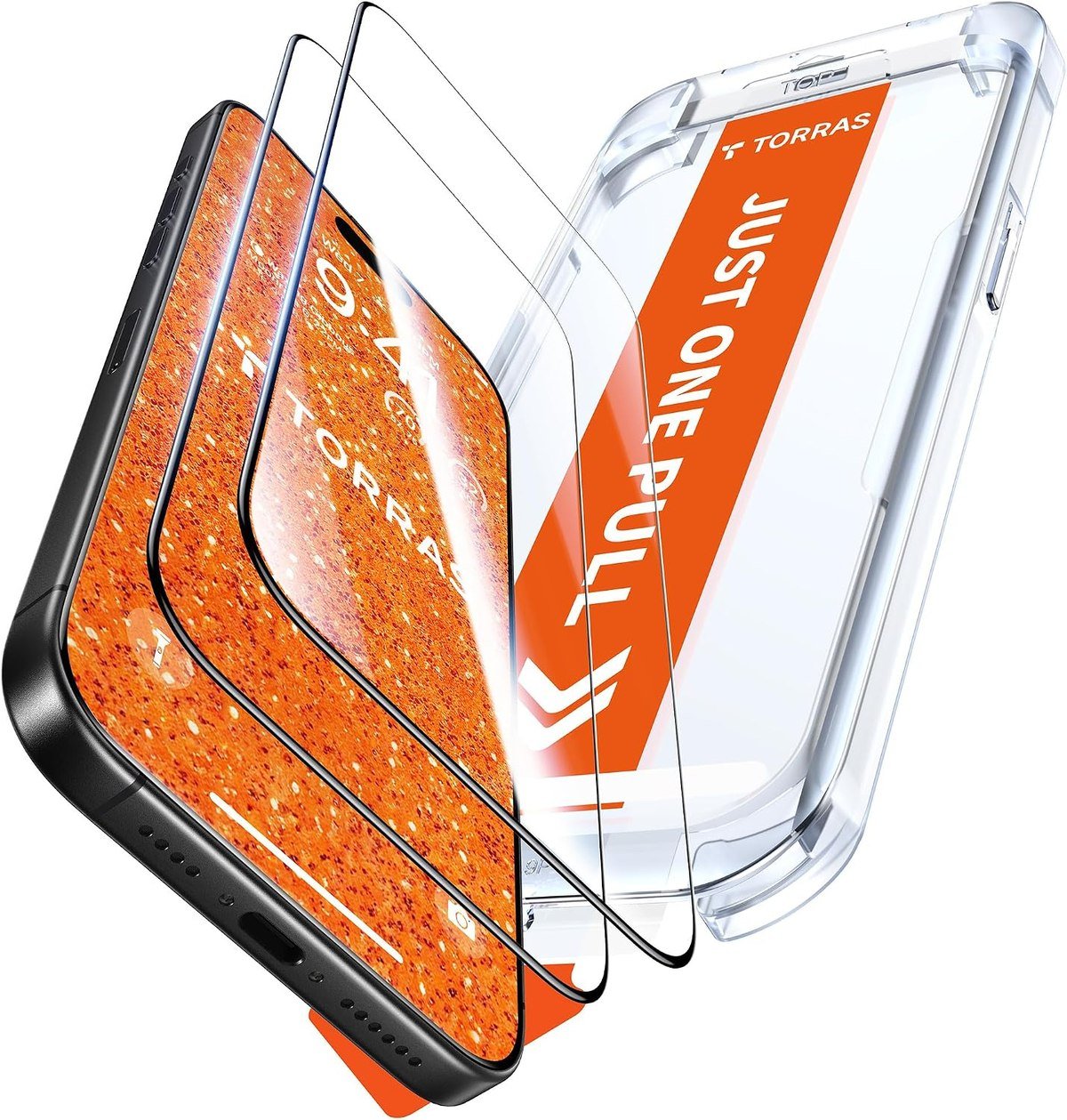 TORRAS 9H+ aerospace glass screen protector with its one-pull install kit