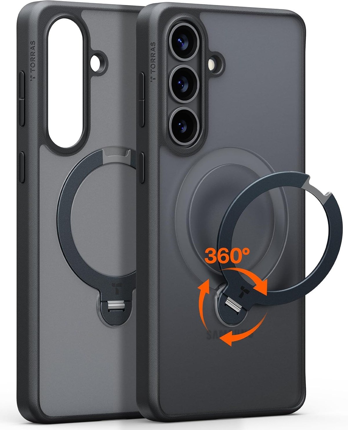TORRAS Q3 Spin case for Galaxy S26 in black with 360-degree ring stand