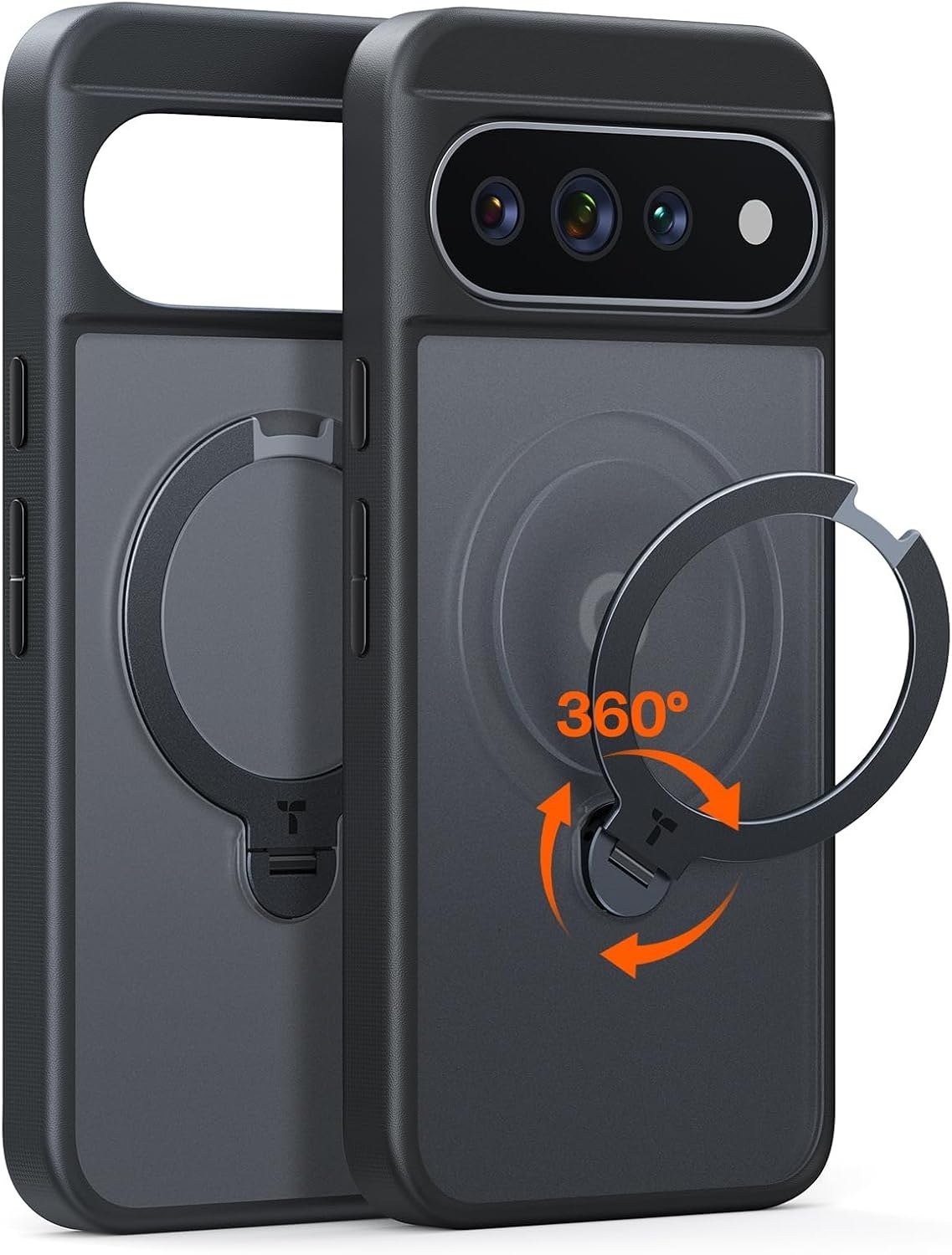 TORRAS Q3 Spin case for Pixel 11 Pro in translucent black with ring stand