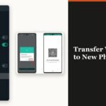 Two phones side by side showing the WhatsApp chat transfer QR screen