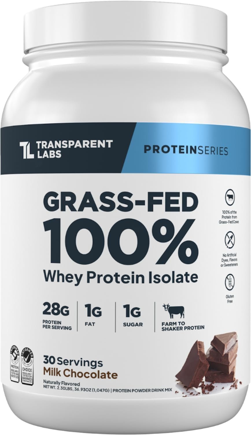Transparent Labs Grass-Fed Whey Protein Isolate tub in Milk Chocolate