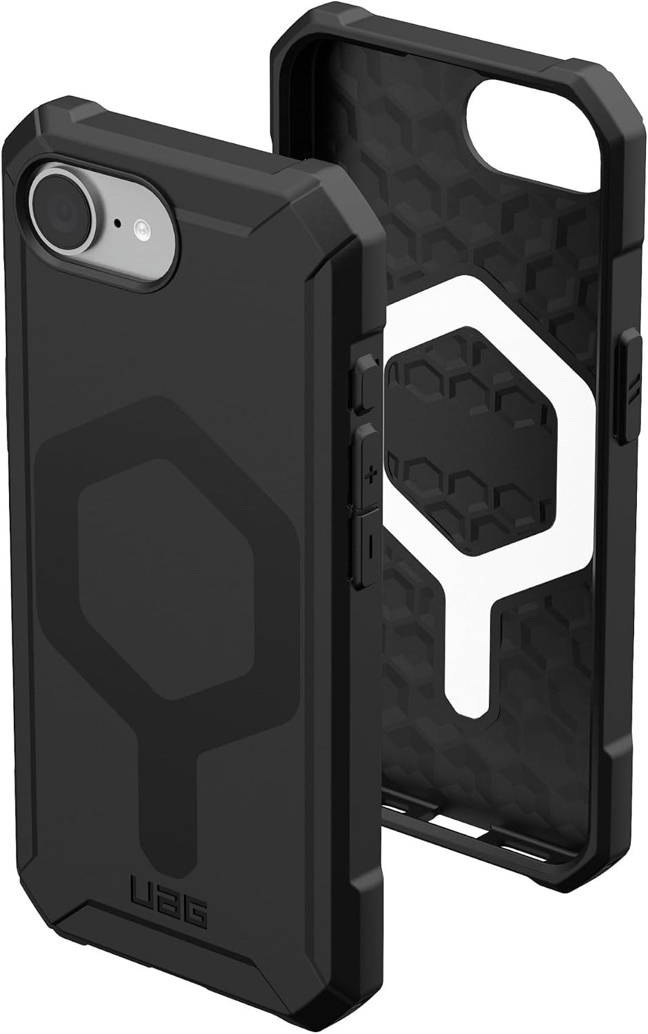 UAG Essential Armor in black showing its magnet ring and hex interior