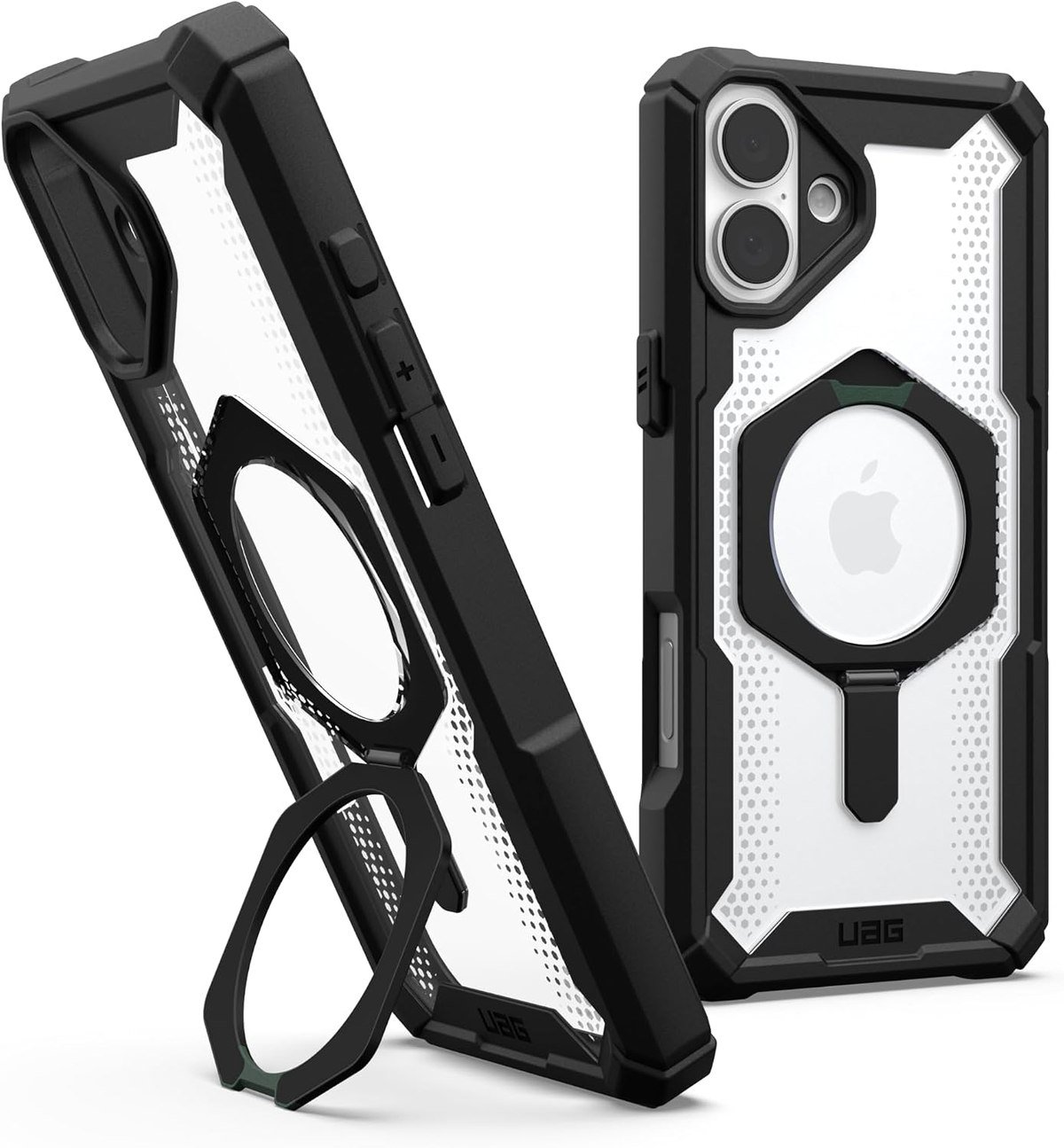 UAG Plasma XTE case with kickstand for iPhone 16 Plus in black and ice