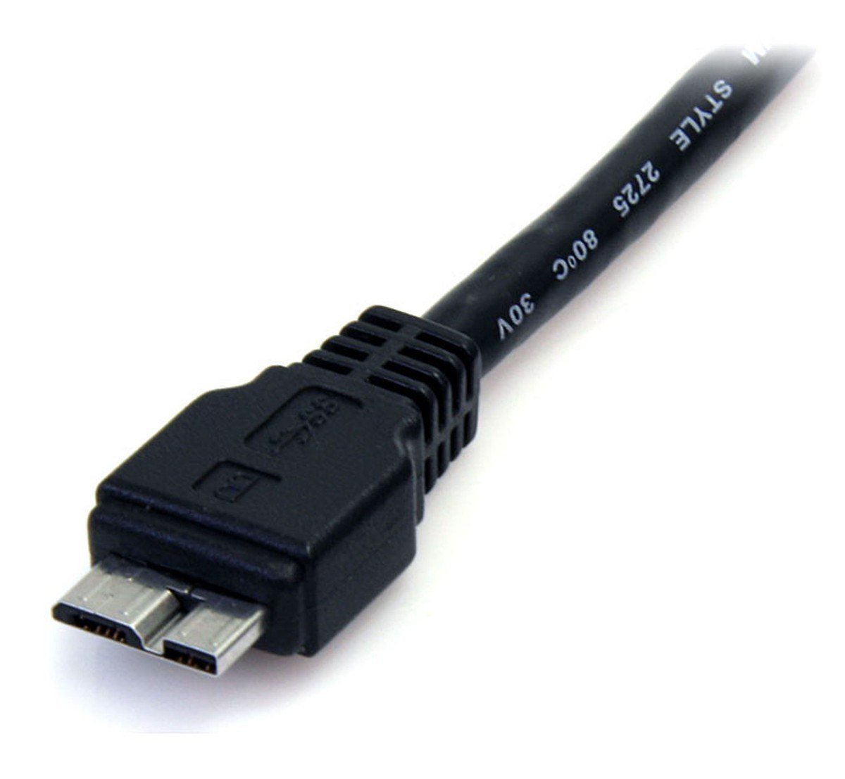 Wide two-part USB 3.0 Micro-B plug on a black cable
