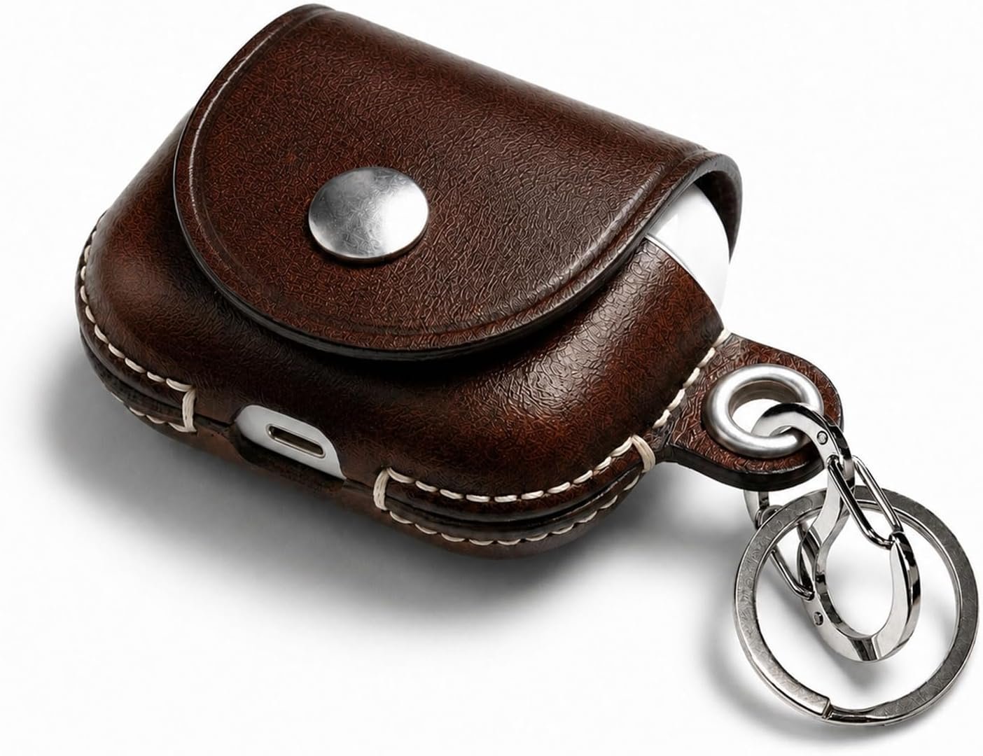 VogDUO handcrafted Buttero leather holder for AirPods Pro 3 with an anti-lost carabiner clip