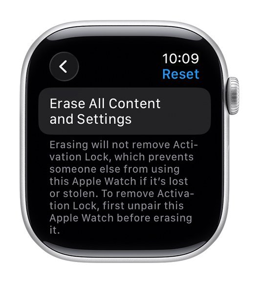 Erase All Content and Settings on the Apple Watch with the Activation Lock warning