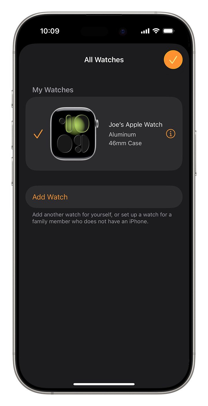 Apple Watch app on iPhone showing the My Watch tab and the All Watches list