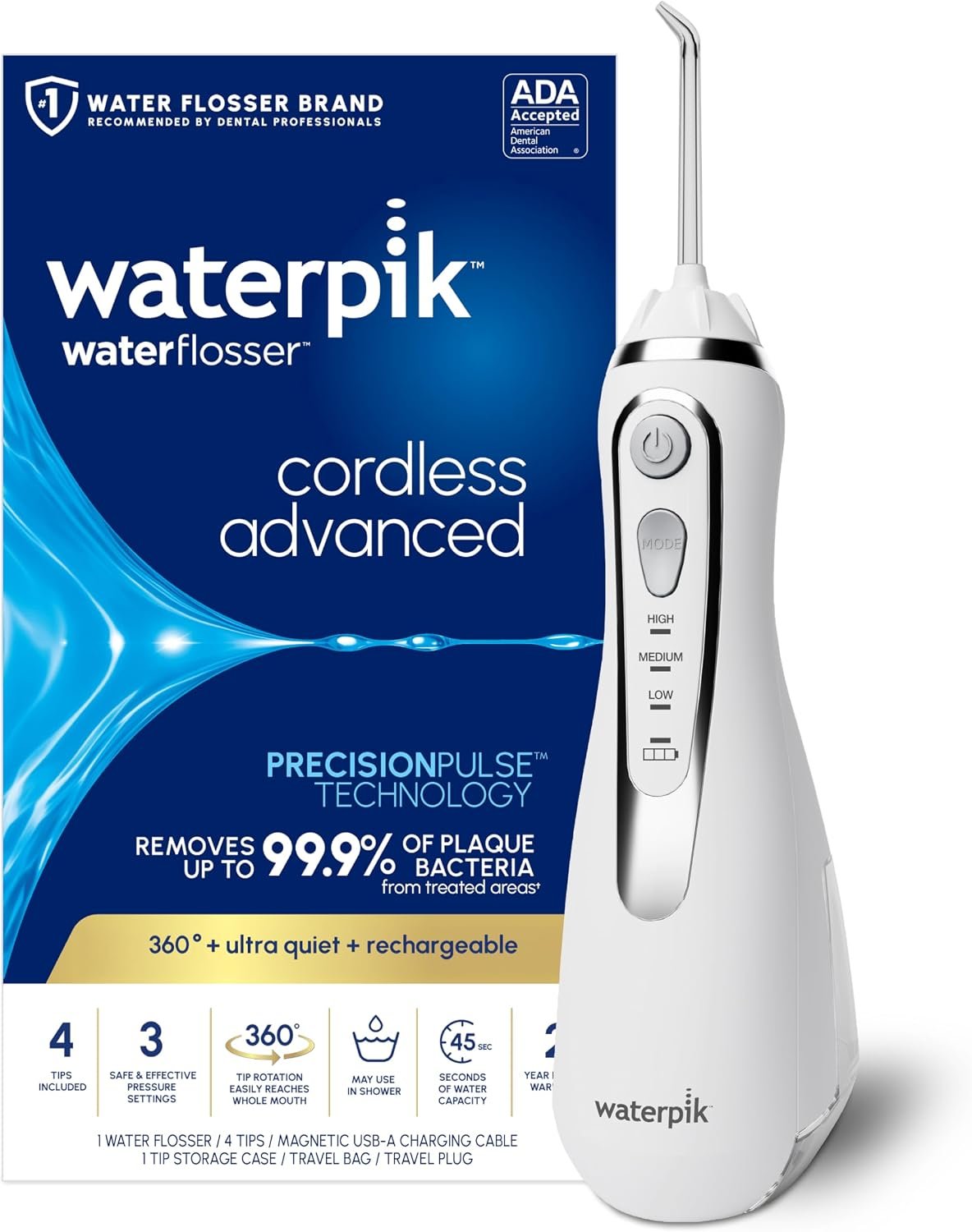 Waterpik Cordless Advanced rechargeable portable water flosser in white