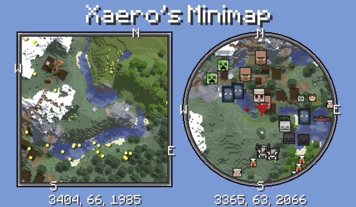 Xaero's Minimap shown in the corner of a Minecraft world