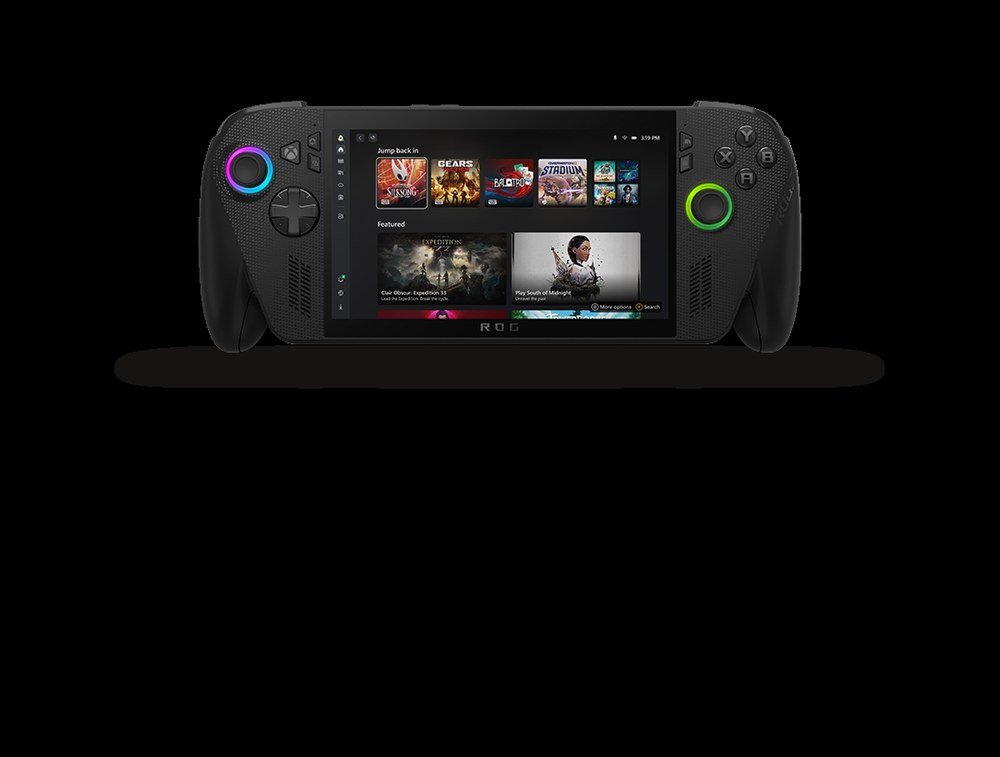 A Windows gaming handheld showing the Xbox app library