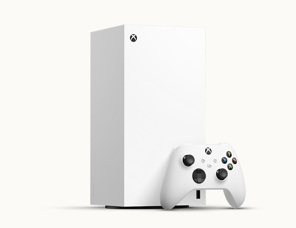 Xbox Series X All-Digital edition in Robot White, which has no disc drive