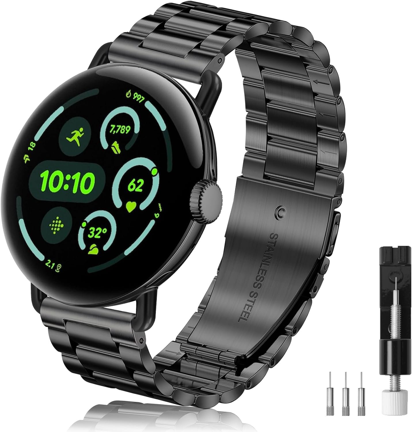 Yeahxing stainless steel link band for the Google Pixel Watch 5 in a matte finish